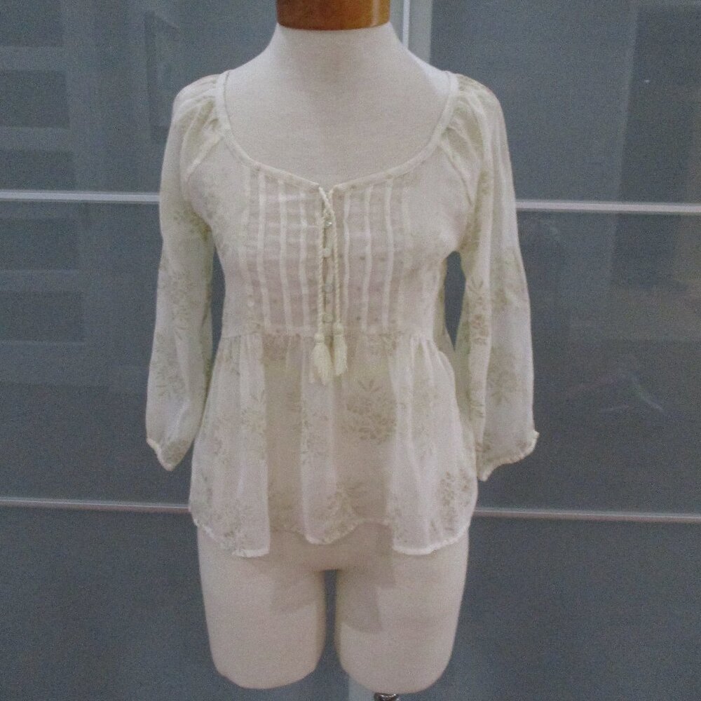 Abercrombie & Fitch 3/4 Sleeve Sheer Peasant Blouse